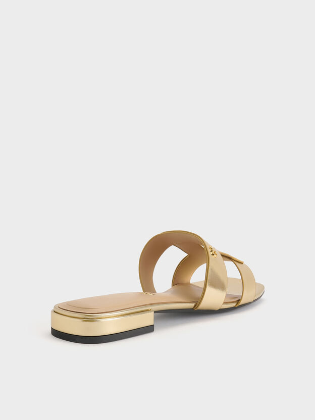 Petina Metallic Leather Slide Sandals, Gold, hi-res