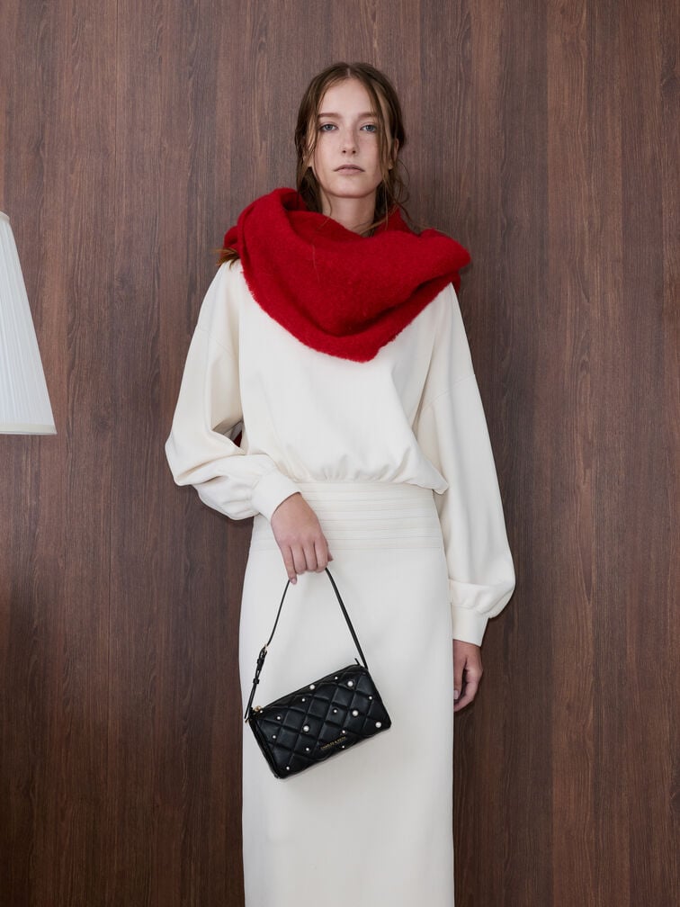 Janie Pearl-Embellished Quilted Shoulder Bag, Black, hi-res