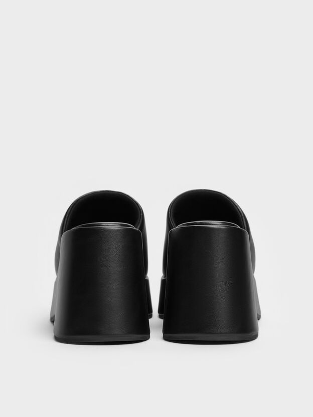 Wide-Strap Platform Wedges, Black, hi-res