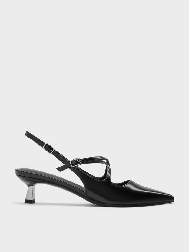 Pauline Patent Crossover Kitten Heels, Black, hi-res