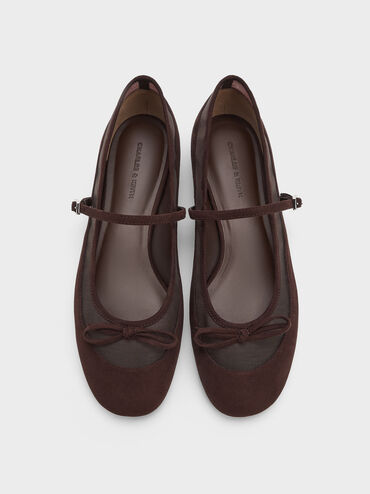 Mulligan Faux Suede & Mesh Mary Janes, Dark Brown Textured, hi-res
