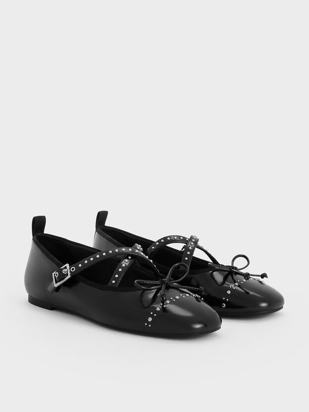 Studded Crossover-Strap Mary Jane Flats, Black Box, hi-res