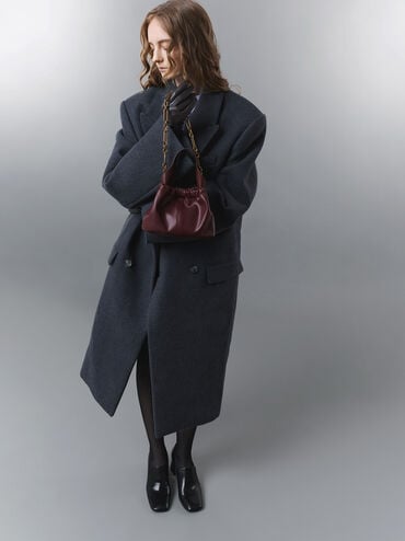 Ally Ruched Chain-Handle Bag, Wineberry Red, hi-res