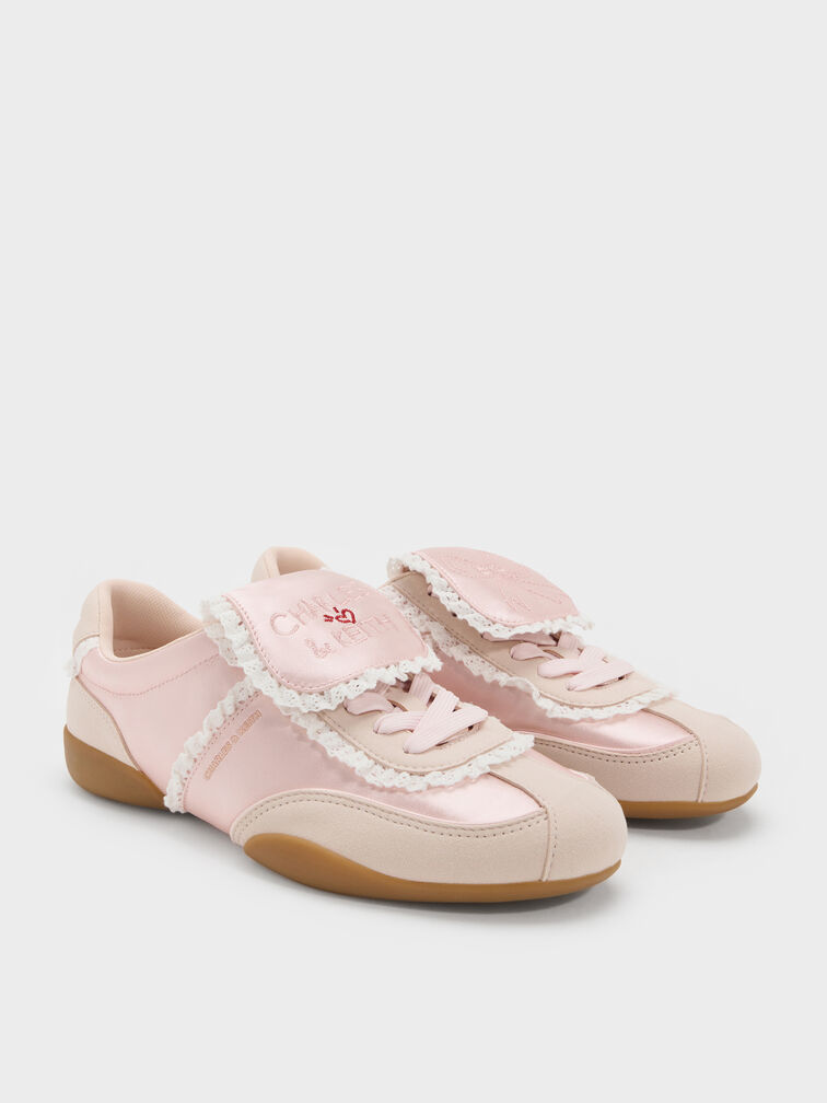 Louise Lace-Trim Sneakers, Light Pink, hi-res