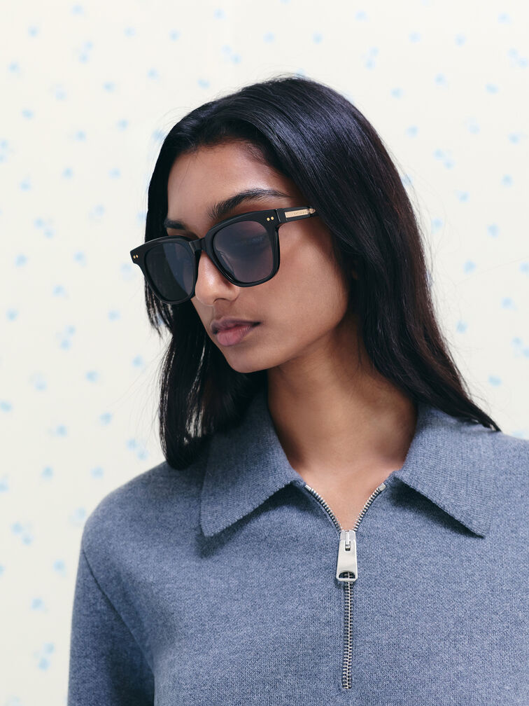 Bianca Square Sunglasses, Black, hi-res