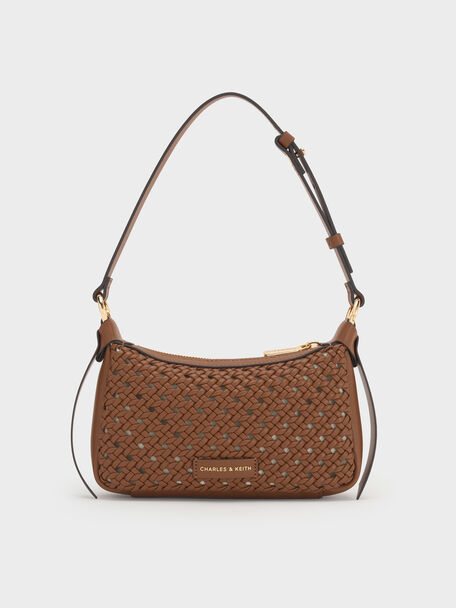 Mini Calla Woven Shoulder Bag, Chocolate, hi-res