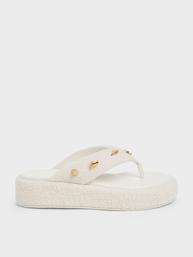 Tweed Beach Flatform Thong Sandals, Chalk, hi-res