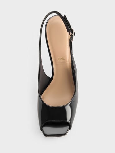 Kyra Leather Peep-Toe Slingback Heels, Black Box, hi-res