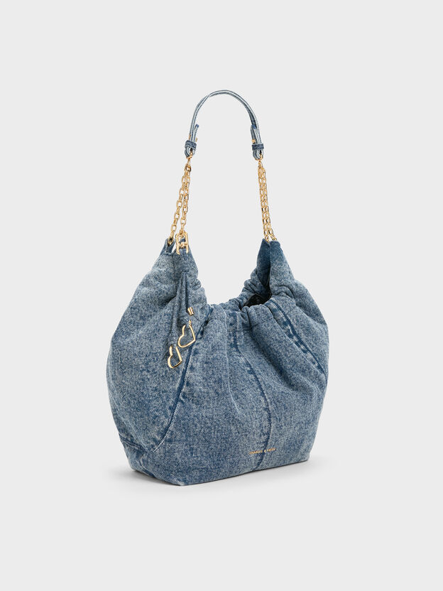 Ciara Denim Ruched Hobo Bag, Denim Blue, hi-res