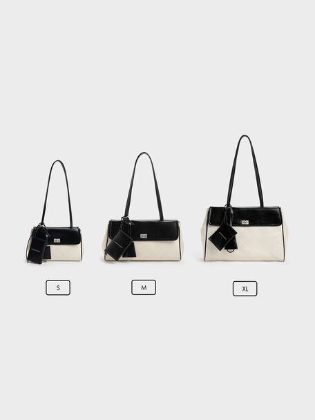 Apfra Two-Tone Quilted Tote Bag, Multi Cream, hi-res