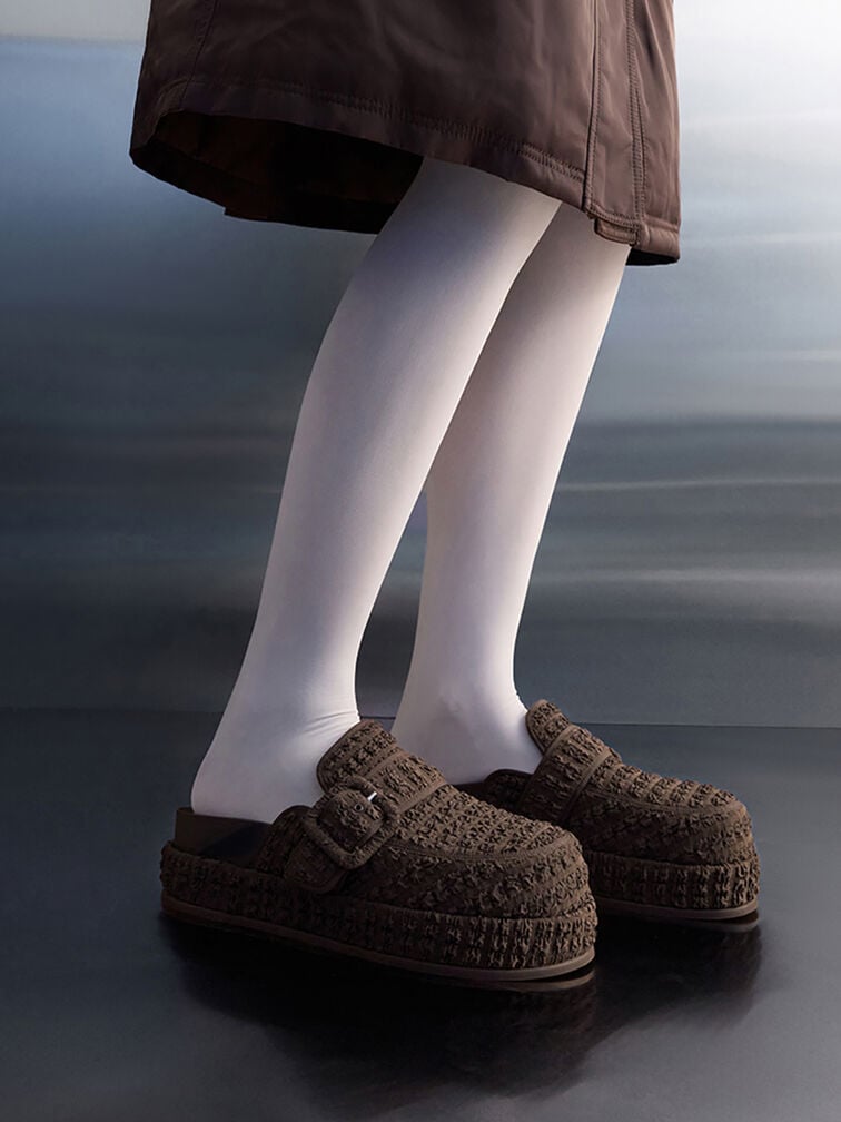 Loren Textured Flatform Mules, Dark Brown, hi-res