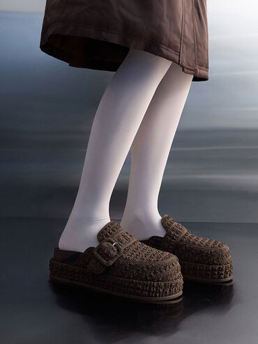 Loren Textured Flatform Mules, Dark Brown, hi-res