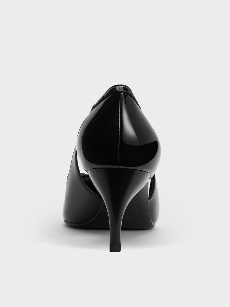 Patent Cut-Out Bow Kitten-Heel Pumps, Black Patent Patent Cut-Out Bow Kitten-Heel Pumps, Black Patent, hi-res