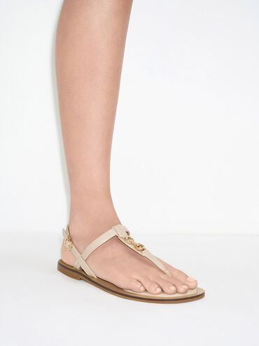 Trifina Metallic-Accent Thong Sandals, Taupe, hi-res
