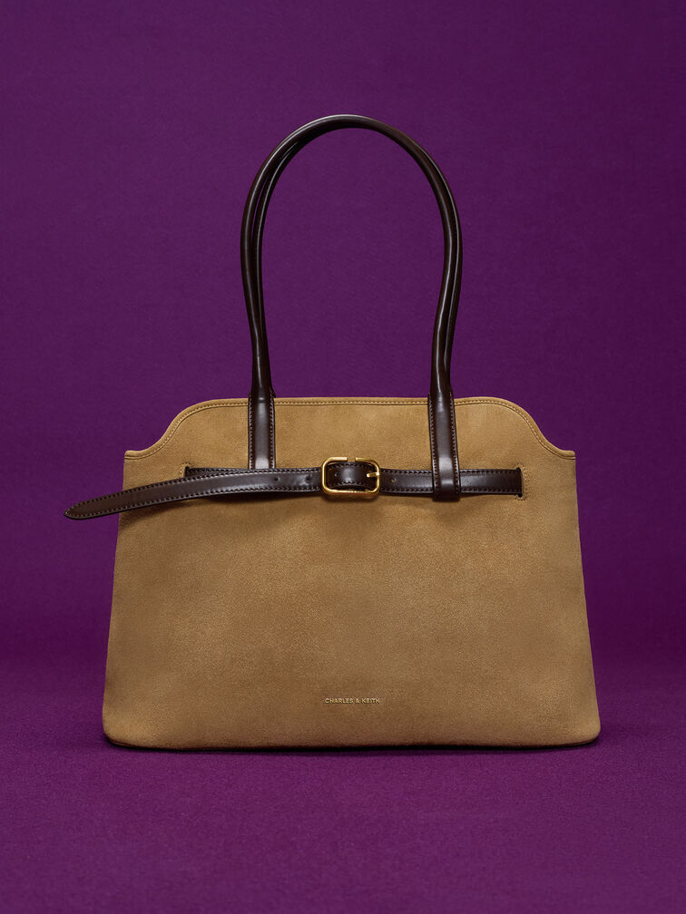 Victoria Recycled Suede Belted Trapeze Tote Bag, Sahara Sand, hi-res