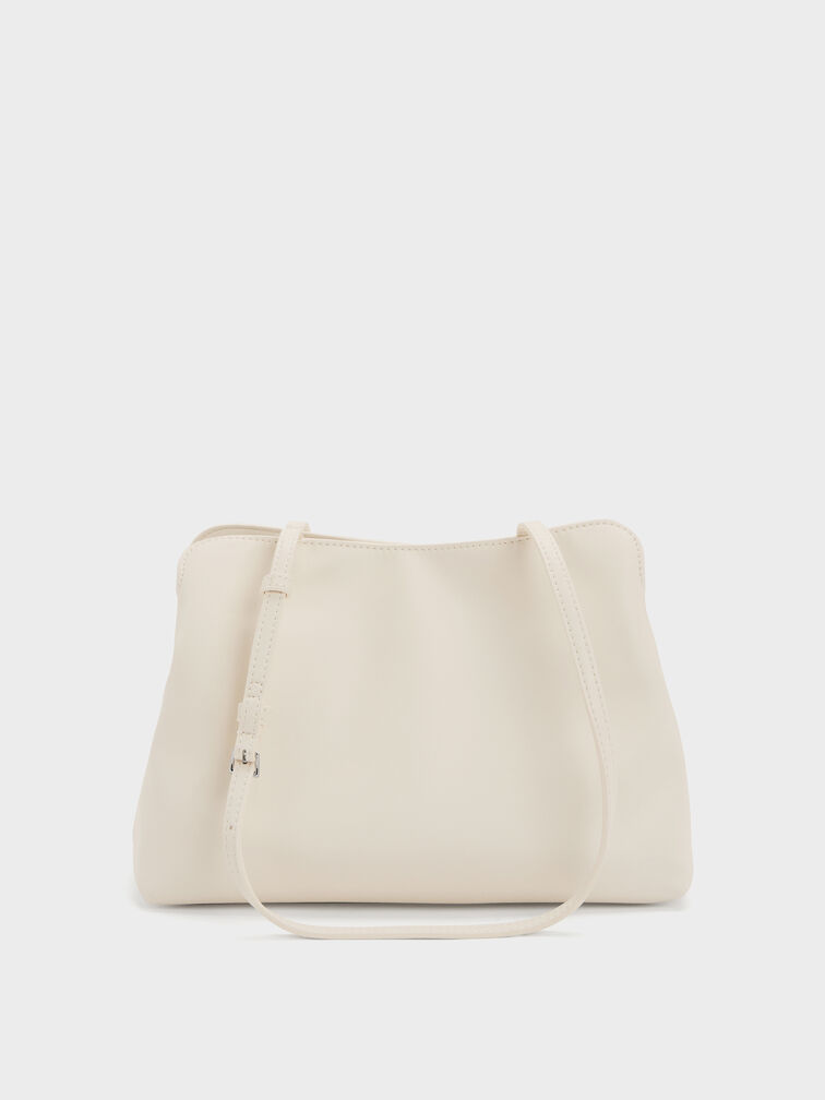 Reese Ruched Bow Shoulder Bag, Cream, hi-res