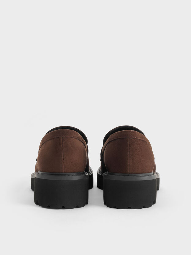 Lando Faux Suede Platform Loafers, Dark Brown Textured, hi-res