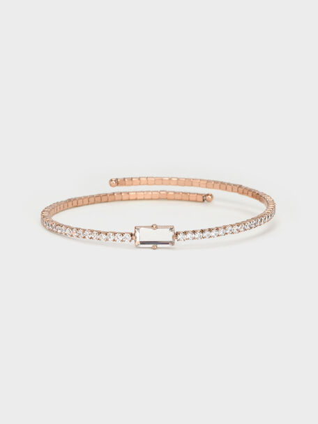 Quincy Crystal Open Bangle, Rose Gold, hi-res