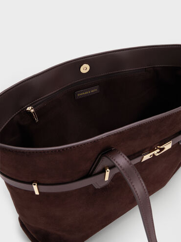 Arlet Double-Handle Belted Tote Bag, Espresso Brown, hi-res