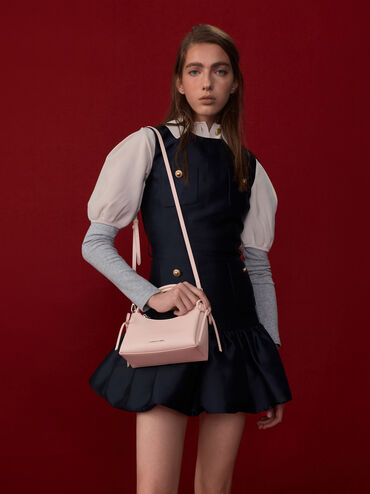 Hazel Bow Top Handle Bag, Soft Pink, hi-res