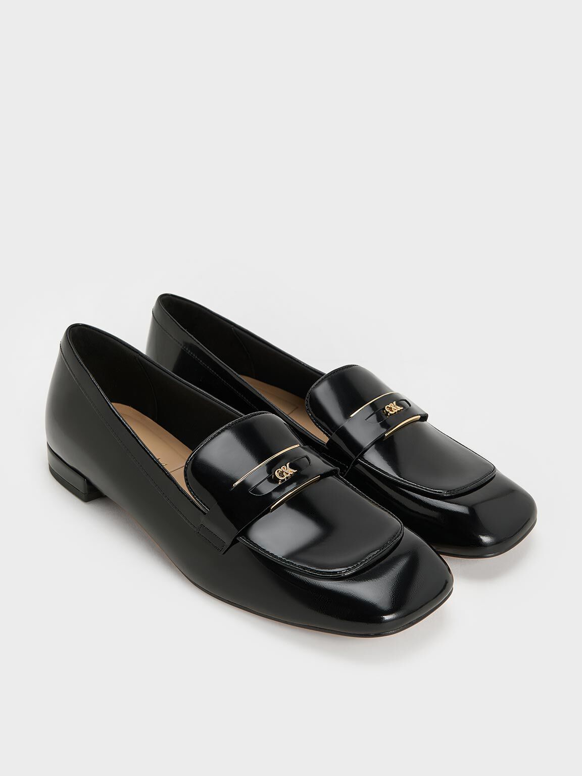 Black Box Leather Penny Square-Toe Loafers - CHARLES & KEITH UK