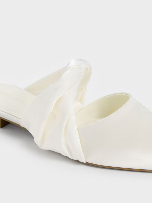Satin Twisted-Strap Pointed Mules, White, hi-res