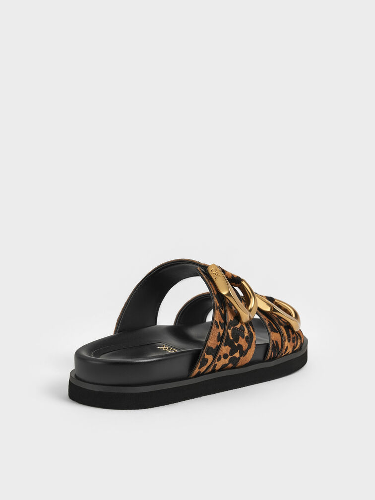 Gabine Leopard-Print Gold-Buckle Leather Slides, Animal Print Brown, hi-res