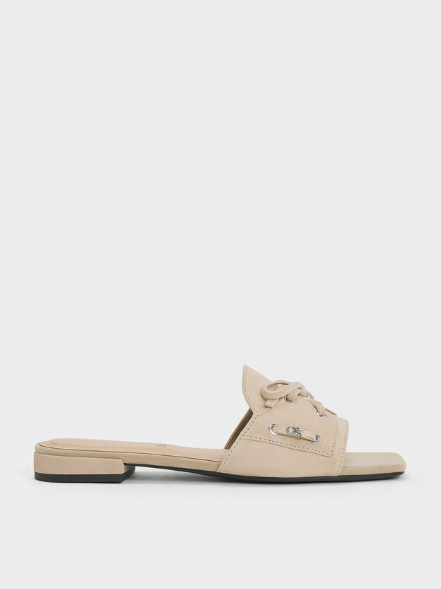 Kori Suede Lace-Up Slide Sandals, Beige, hi-res
