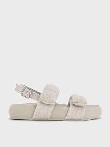 Felt Quilted Double-Strap Slingback Sandals, Light Grey, hi-res