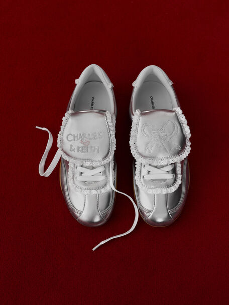 Louise Lace-Trim Sneakers, Silver, hi-res