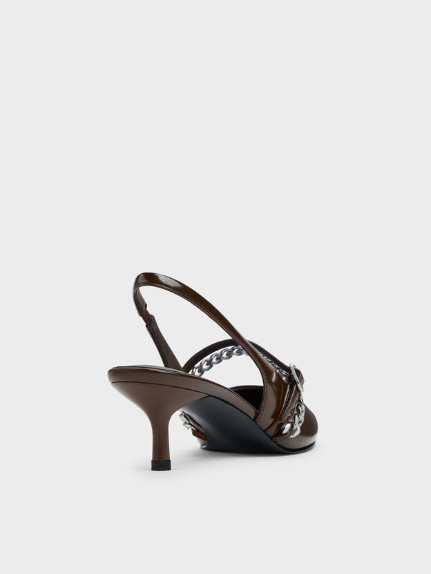 Georgie Chain Slingback Kitten Heels, Dark Brown, hi-res