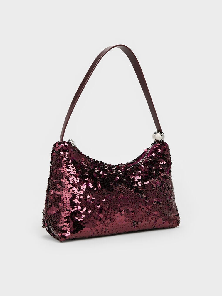 Jesmyn Sequinned Two-Way Bag, Burgundy, hi-res