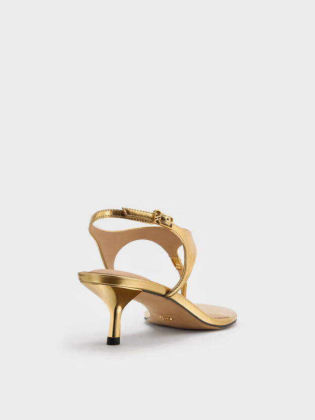 Metallic Leather Thong Kitten Heels, Gold, hi-res