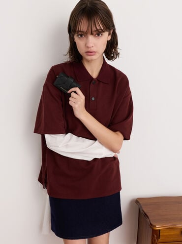 Arrietty Quilted Bow-Heart Charm Belted Card Holder, Black, hi-res