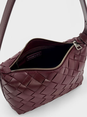 Ivette Woven Shoulder Bag, Wineberry Red, hi-res