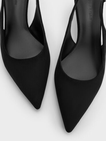 Ruthie Faux Suede Slingback Pumps, Black Textured, hi-res