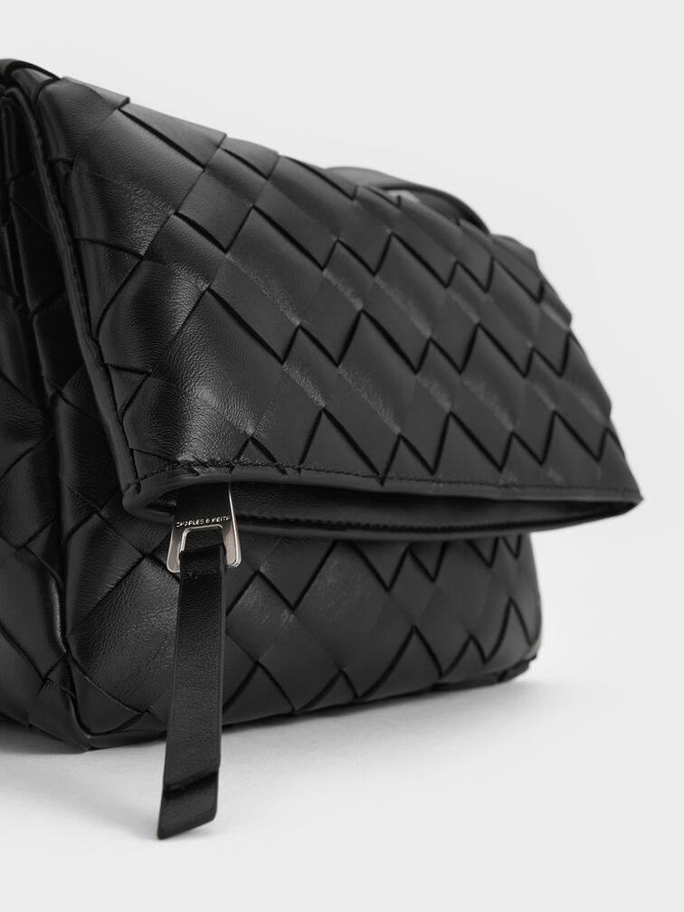 Ivette Woven Front Flap Crossbody Bag, Noir, hi-res