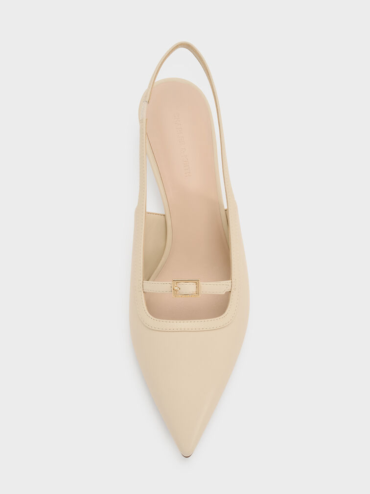 Buckle-Strap Slingback Pumps, Beige, hi-res