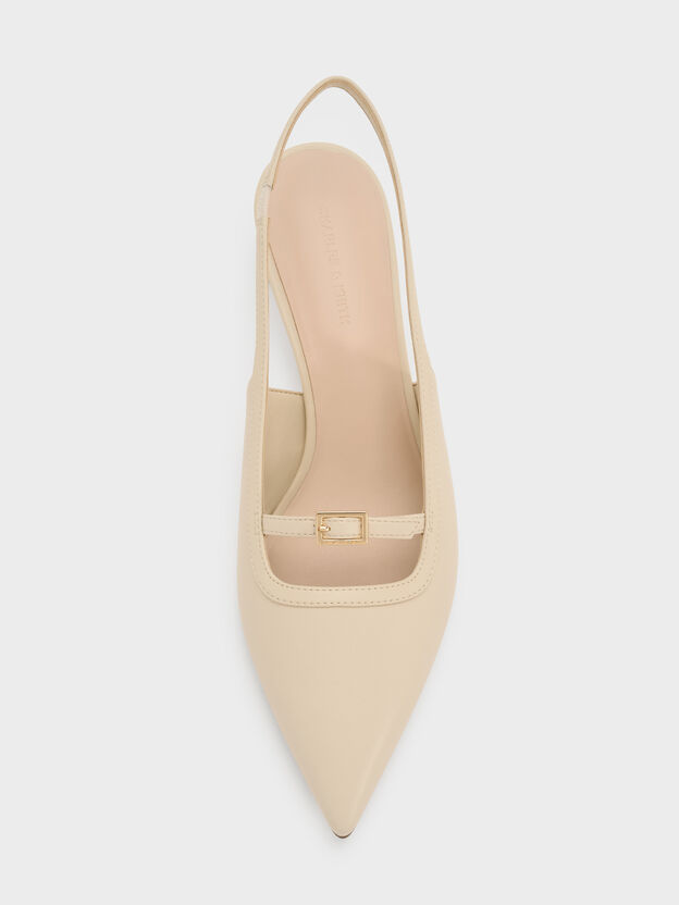 Buckle-Strap Slingback Pumps, Beige, hi-res