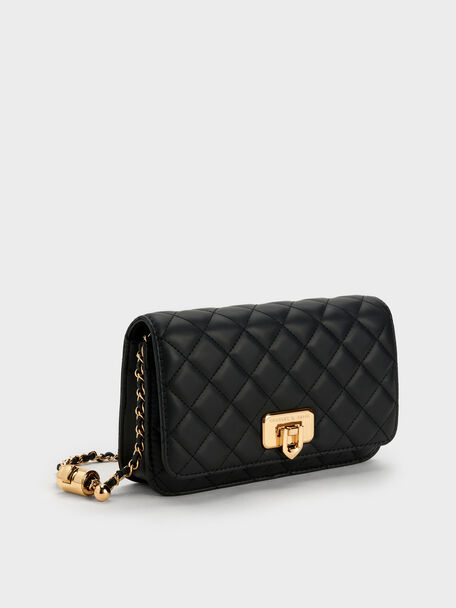 Cressida Quilted Push-Lock Clutch, Black, hi-res