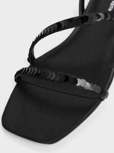 Briella Sequinned Strappy Sandals, Black Textured, hi-res