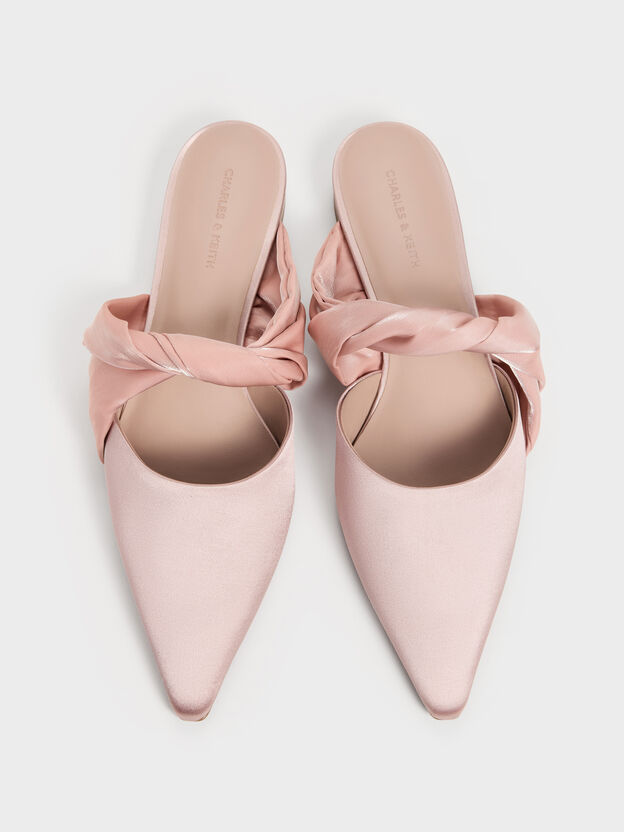 Satin Twisted-Strap Pointed Mules, Light Pink, hi-res