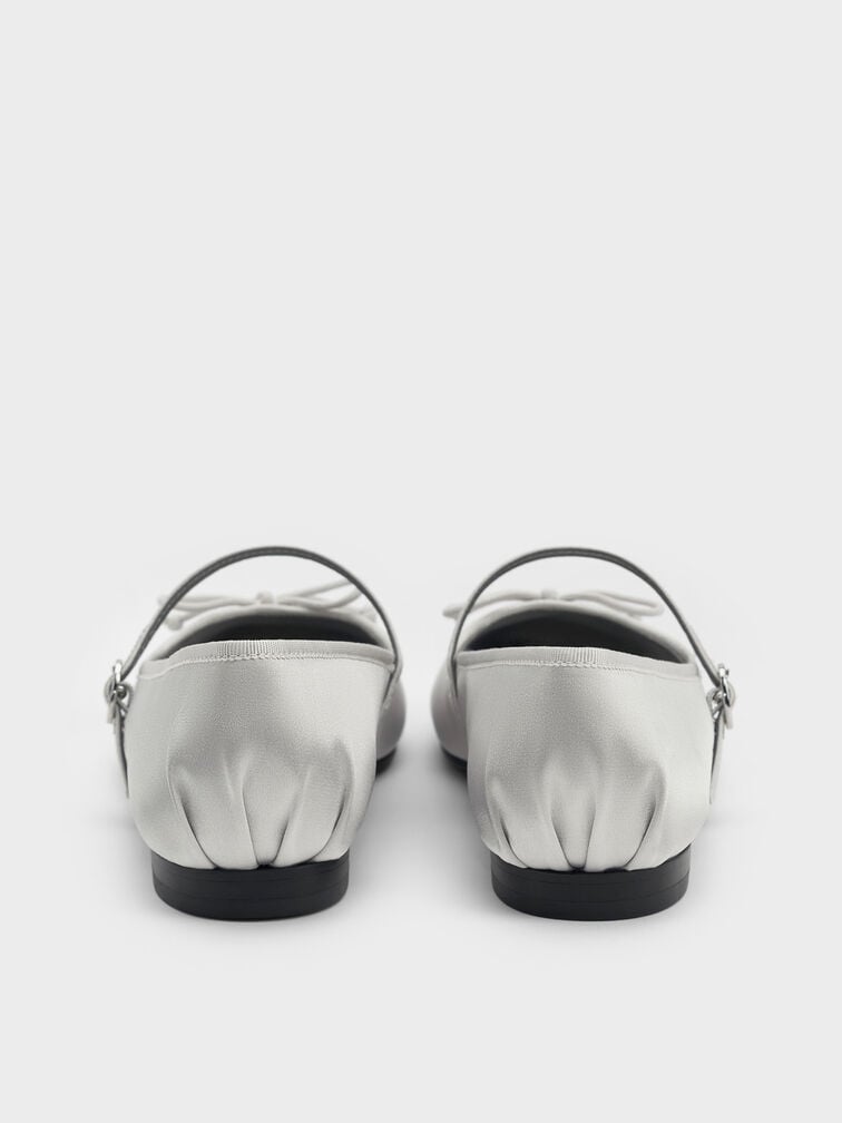 Emiko Satin Bow Mary Jane Flats, Silver, hi-res