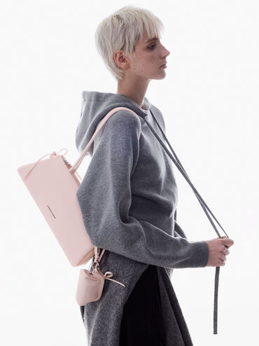 Hazel Bow Elongated Trapeze Shoulder Bag, Soft Pink, hi-res