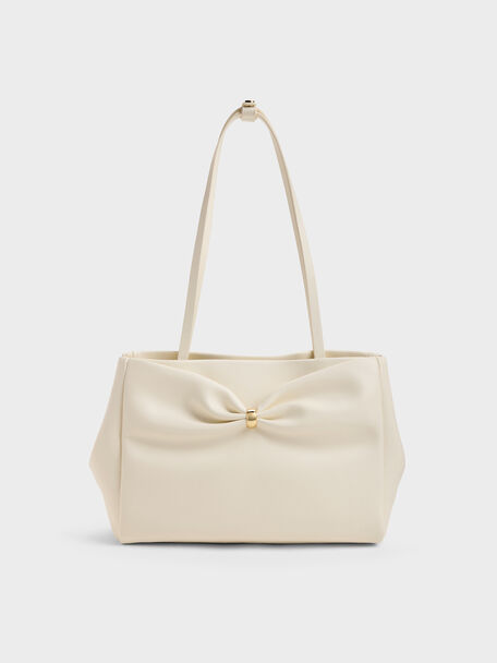 Halsey Ruched Tote Bag, Cream, hi-res