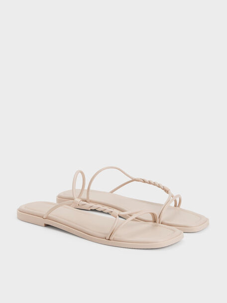 Fianna Twist-Strap Slide Sandals, Beige, hi-res