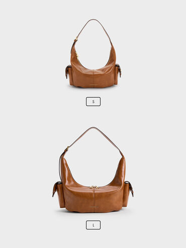 Large Bessie Side-Pocket Hobo Bag, Distressed Tan, hi-res