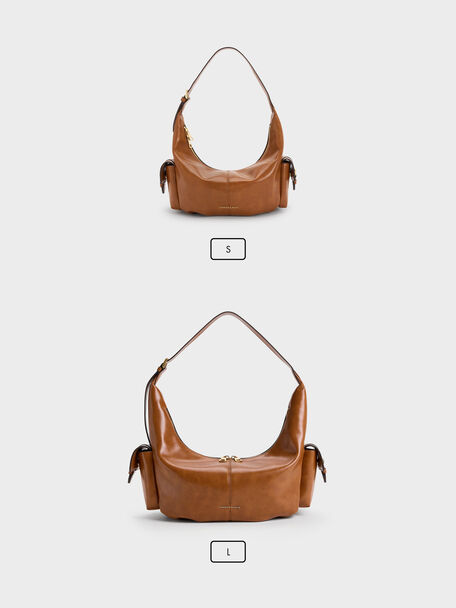Large Bessie Side-Pocket Hobo Bag, Distressed Tan, hi-res