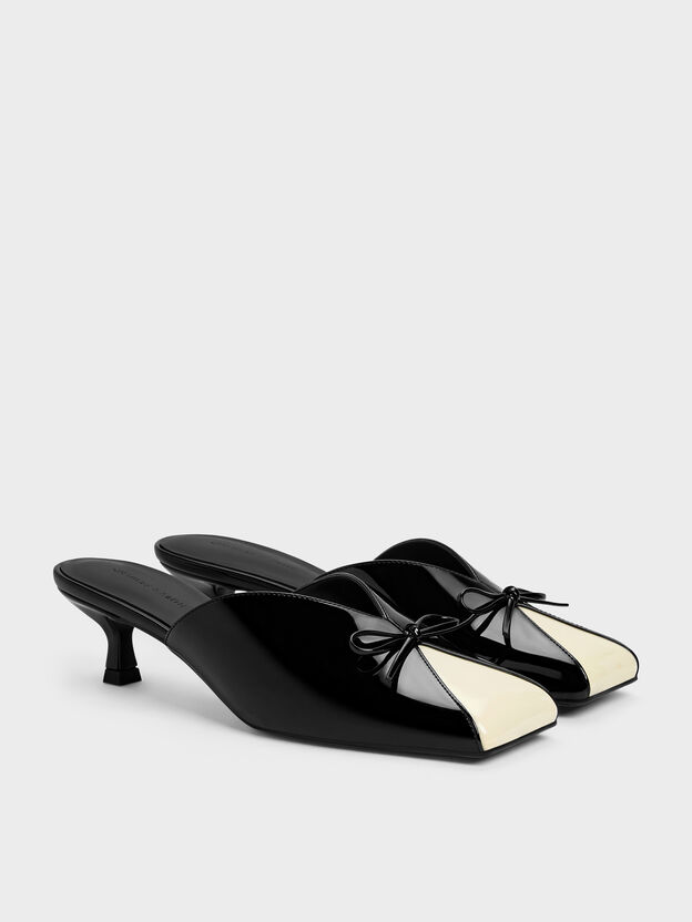 Patent Contrast-Panel Bow Kitten Heels, Black Patent, hi-res