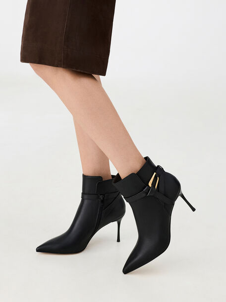 Daena Leather Stiletto Ankle Boots, Black, hi-res